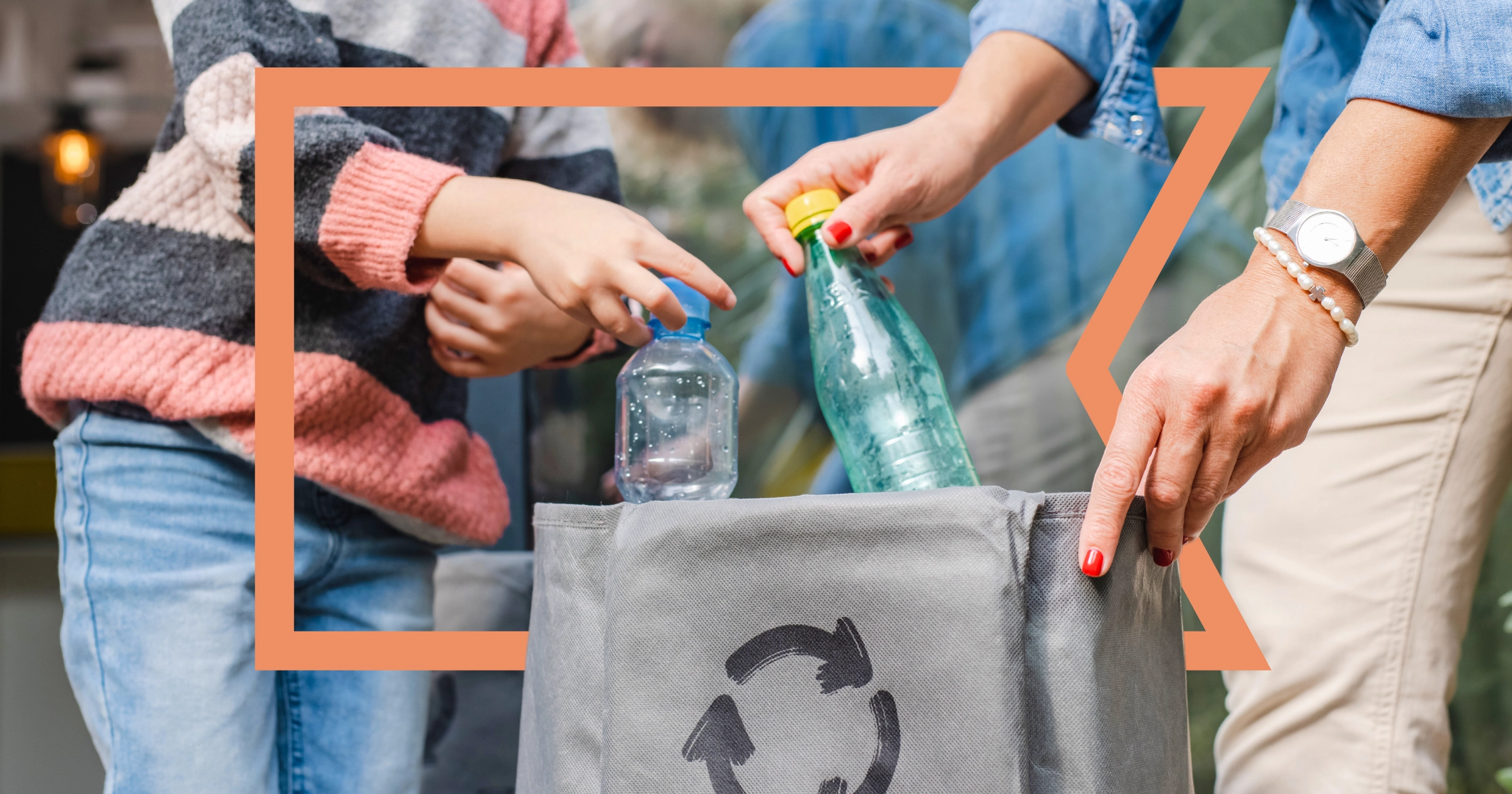 Two people recycling plastic bottles to celebrate Sustainability Day