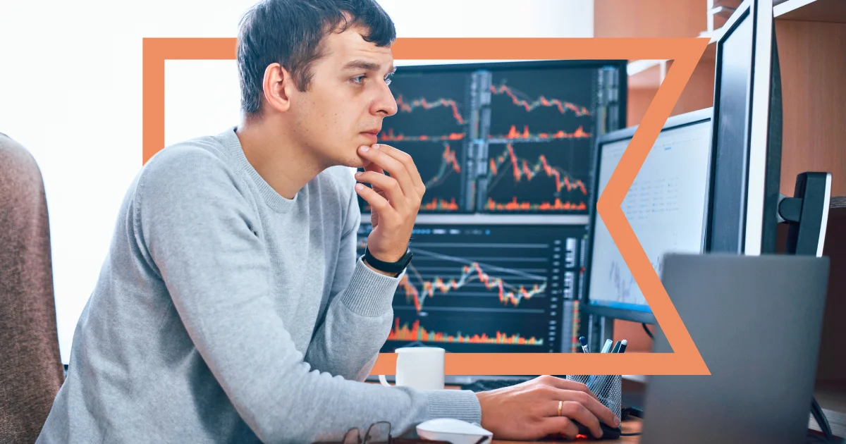 Man staring at dashboards on a computer